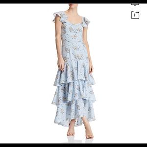 AQUA - floral print maxi dress ruffle large